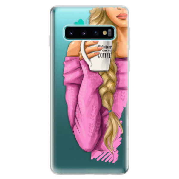 Odolné silikónové puzdro iSaprio - My Coffe and Blond Girl - Samsung Galaxy S10