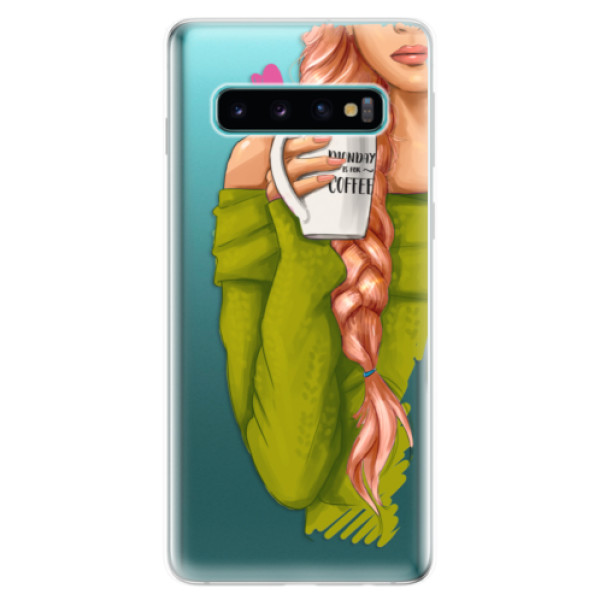 Odolné silikónové puzdro iSaprio - My Coffe and Redhead Girl - Samsung Galaxy S10