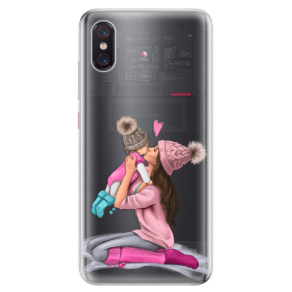 Odolné silikónové puzdro iSaprio - Kissing Mom - Brunette and Girl - Xiaomi Mi 8 Pro
