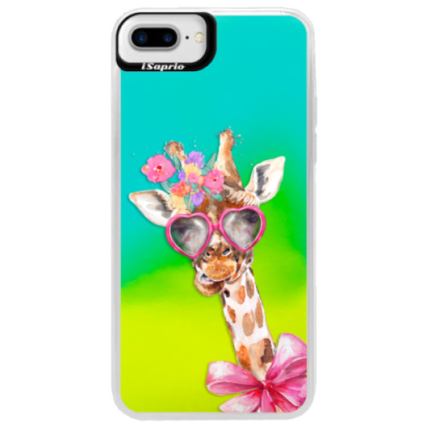 Neónové puzdro Blue iSaprio - Lady Giraffe - iPhone 7 Plus