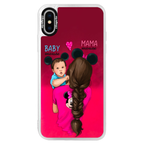 Neónové púzdro Pink iSaprio - Mama Mouse Brunette and Boy - iPhone X