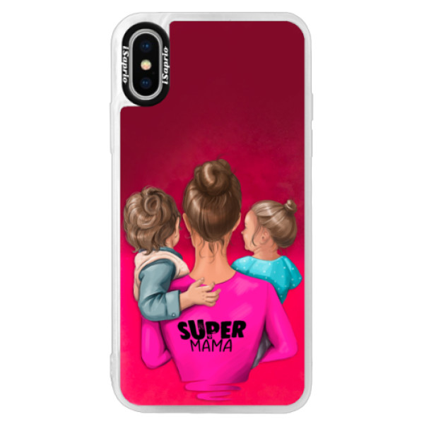 Neónové púzdro Pink iSaprio - Super Mama - Boy and Girl - iPhone XS