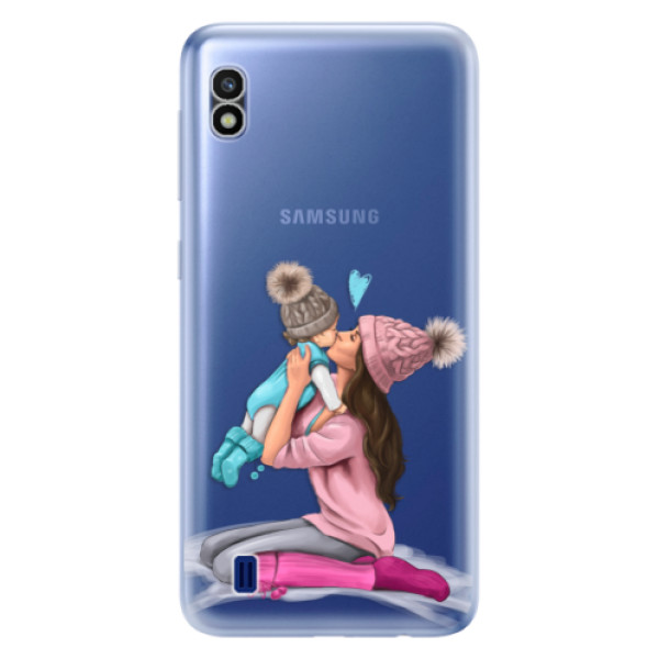 Odolné silikónové puzdro iSaprio - Kissing Mom - Brunette and Boy - Samsung Galaxy A10