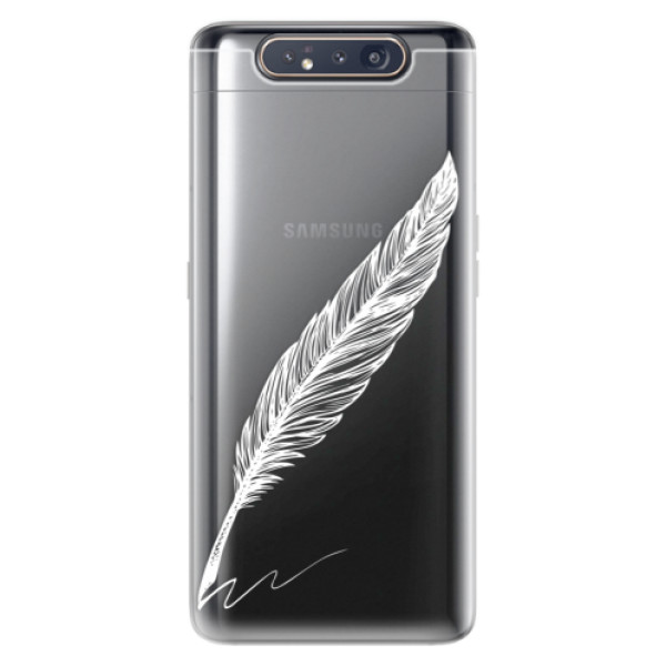 Odolné silikónové puzdro iSaprio - Writing By Feather - white - Samsung Galaxy A80