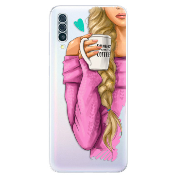 Odolné silikónové puzdro iSaprio - My Coffe and Blond Girl - Samsung Galaxy A50