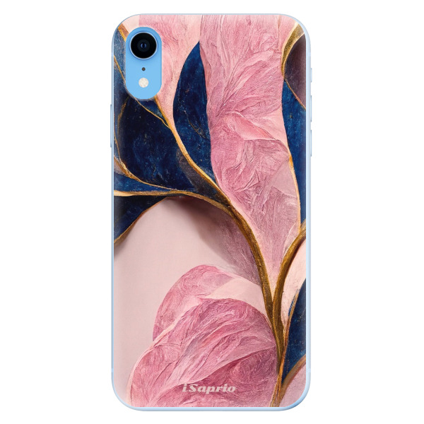 Odolné silikónové puzdro iSaprio - Pink Blue Leaves - iPhone XR