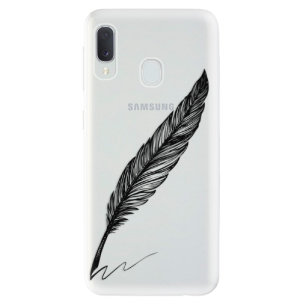 Odolné silikónové puzdro iSaprio - Writing By Feather - black - Samsung Galaxy A20e