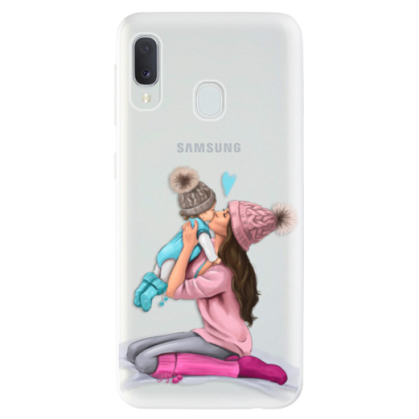 Odolné silikónové puzdro iSaprio - Kissing Mom - Brunette and Boy - Samsung Galaxy A20e