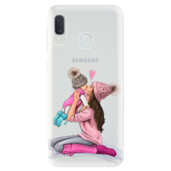 Odolné silikónové puzdro iSaprio - Kissing Mom - Brunette and Girl - Samsung Galaxy A20e