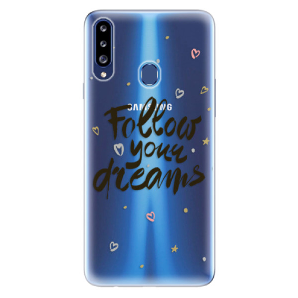 Odolné silikónové puzdro iSaprio - Follow Your Dreams - black - Samsung Galaxy A20s