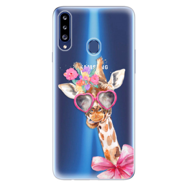 Odolné silikónové puzdro iSaprio - Lady Giraffe - Samsung Galaxy A20s