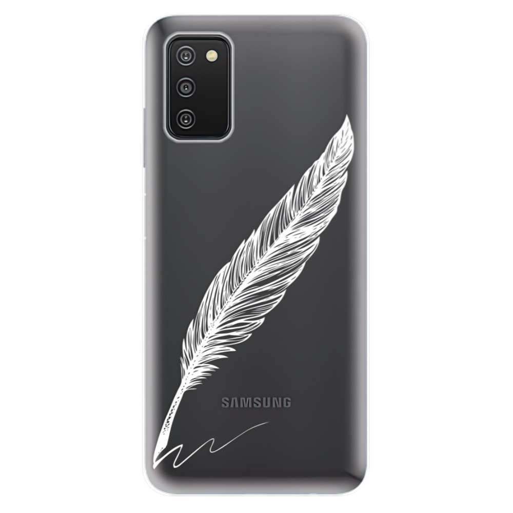 Odolné silikónové puzdro iSaprio - Writing By Feather - white - Samsung Galaxy A03s