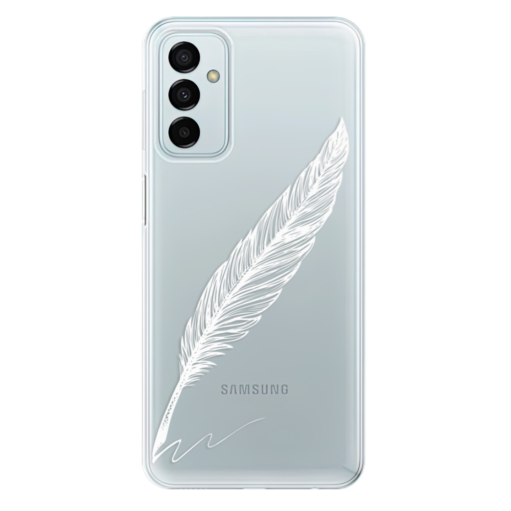 Odolné silikónové puzdro iSaprio - Writing By Feather - white - Samsung Galaxy M23 5G