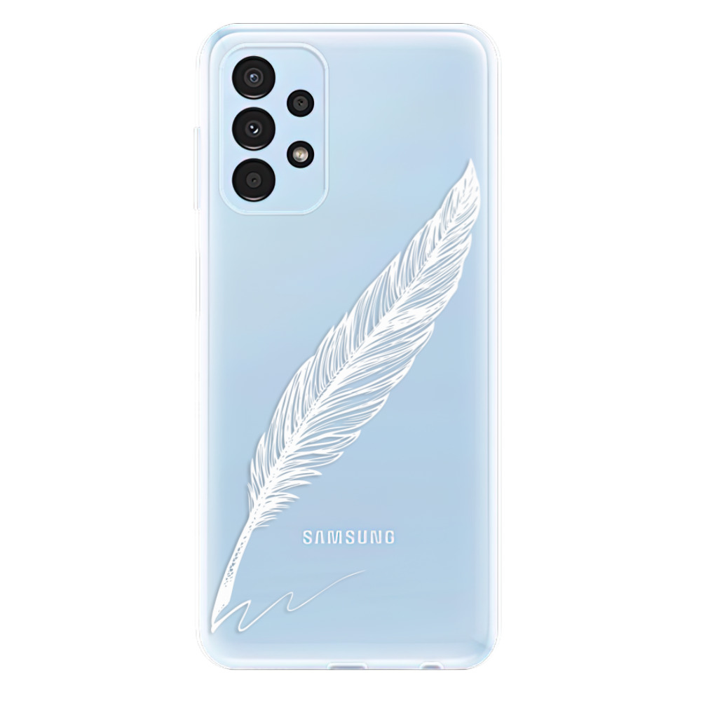 Odolné silikónové puzdro iSaprio - Writing By Feather - white - Samsung Galaxy A13