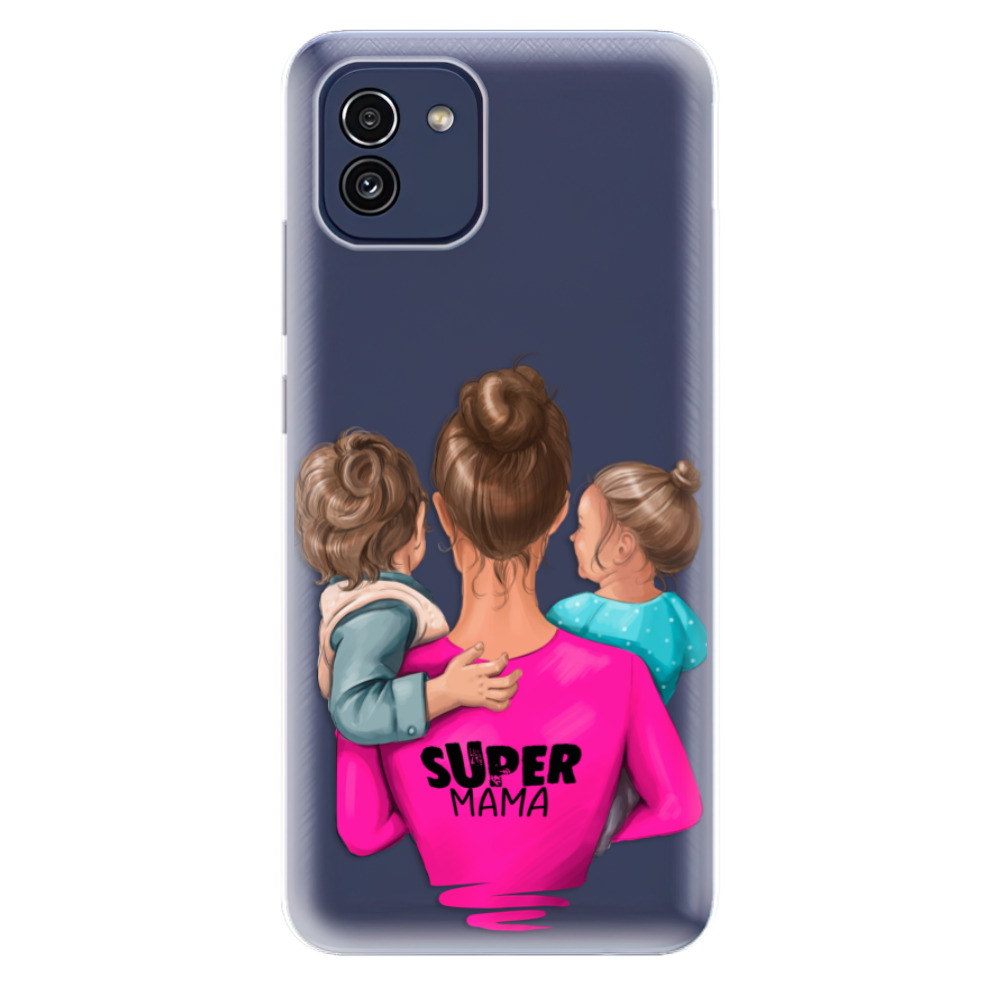 Odolné silikónové puzdro iSaprio - Super Mama - Boy and Girl - Samsung Galaxy A03