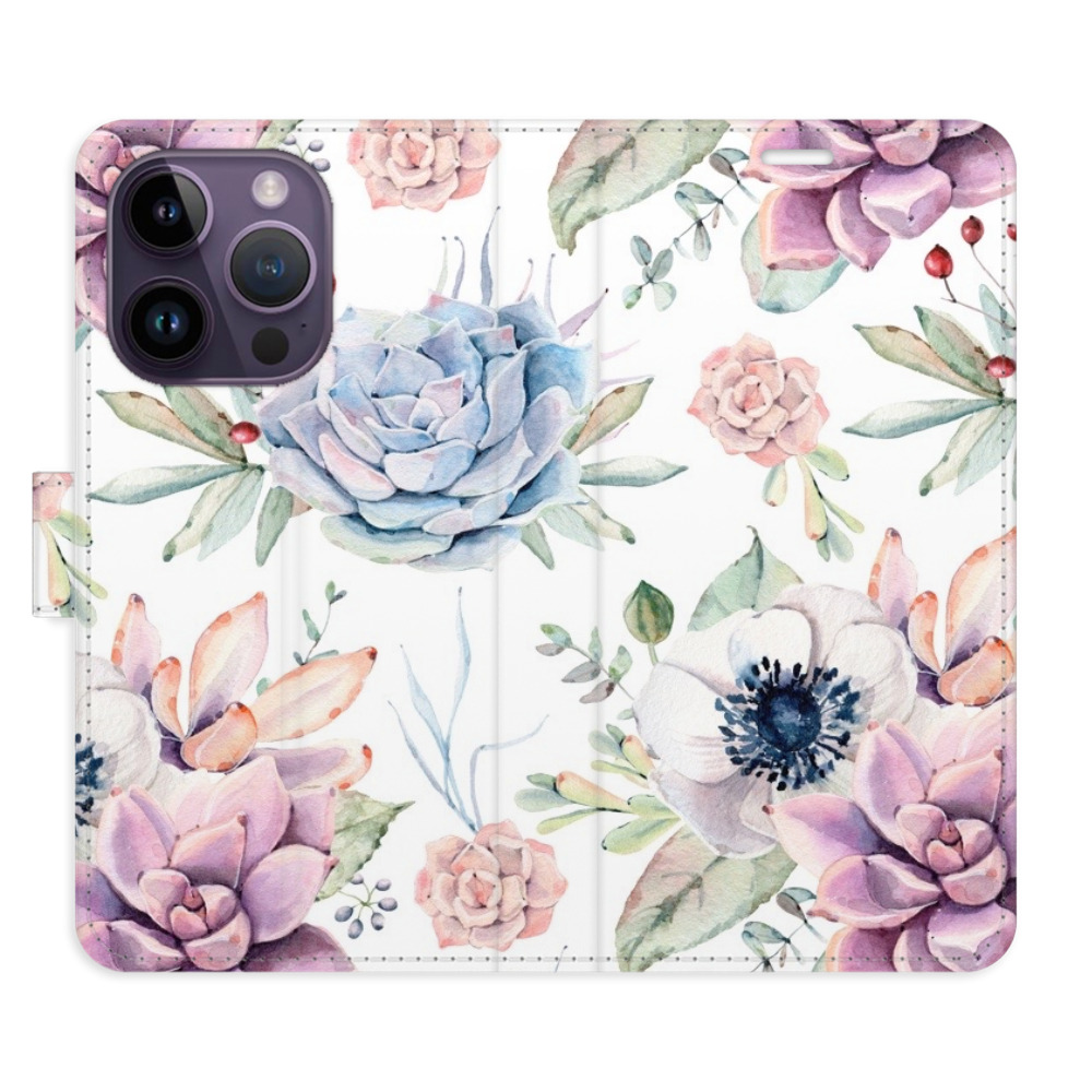 Flipové puzdro iSaprio - Succulents Pattern - iPhone 14 Pro