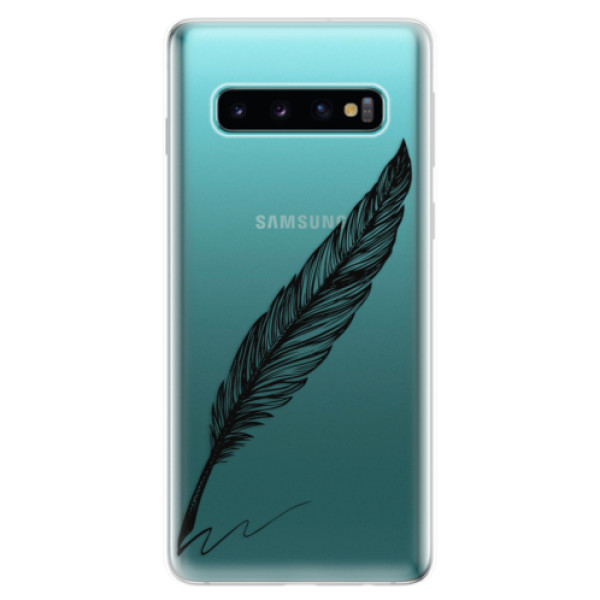 Odolné silikónové puzdro iSaprio - Writing By Feather - black - Samsung Galaxy S10