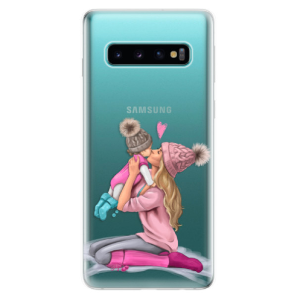 Odolné silikónové puzdro iSaprio - Kissing Mom - Blond and Girl - Samsung Galaxy S10