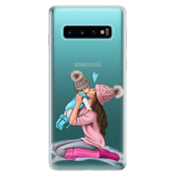 Odolné silikónové puzdro iSaprio - Kissing Mom - Brunette and Boy - Samsung Galaxy S10