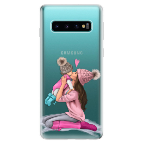 Odolné silikónové puzdro iSaprio - Kissing Mom - Brunette and Girl - Samsung Galaxy S10