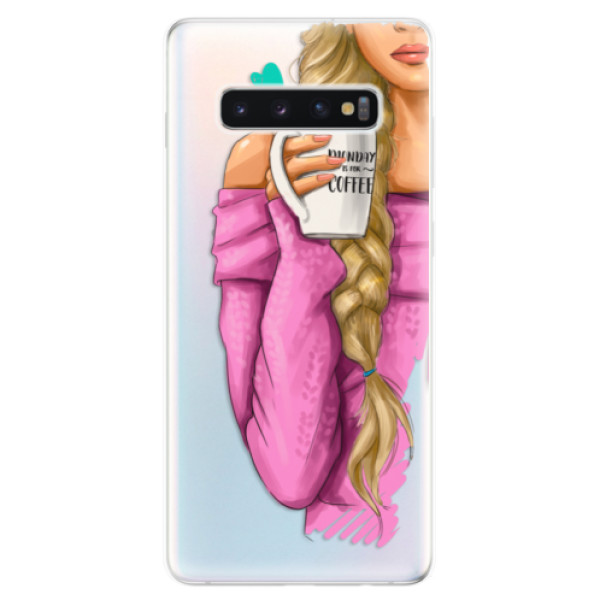 Odolné silikónové puzdro iSaprio - My Coffe and Blond Girl - Samsung Galaxy S10+
