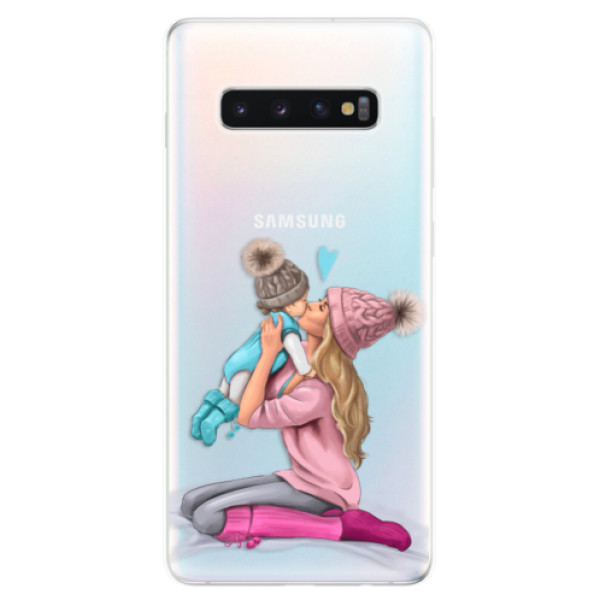 Odolné silikónové puzdro iSaprio - Kissing Mom - Blond and Boy - Samsung Galaxy S10+