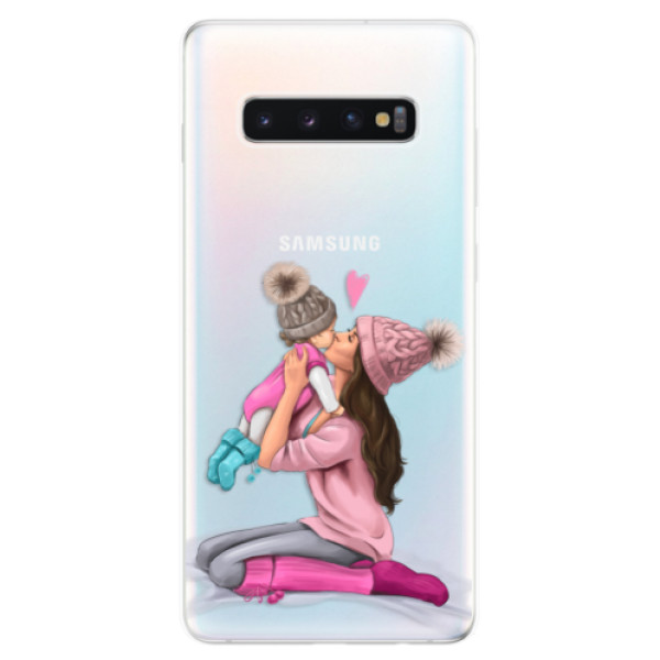Odolné silikónové puzdro iSaprio - Kissing Mom - Brunette and Girl - Samsung Galaxy S10+