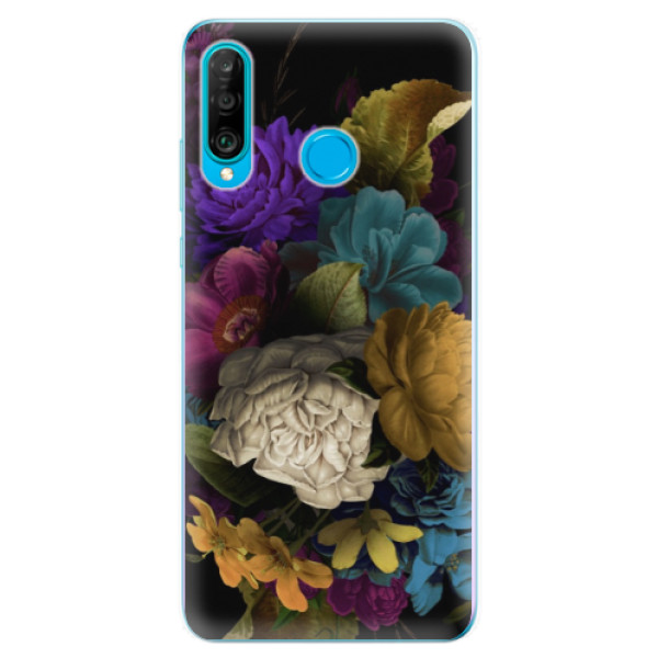 Odolné silikónové puzdro iSaprio - Dark Flowers - Huawei P30 Lite