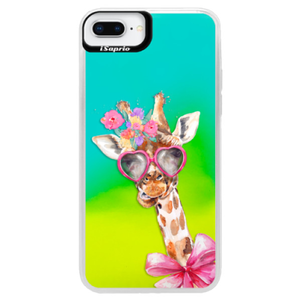 Neónové puzdro Blue iSaprio - Lady Giraffe - iPhone 8 Plus