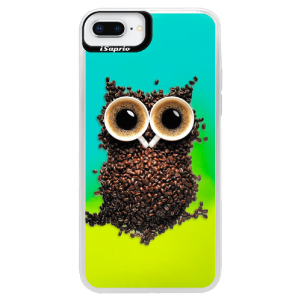 Neónové puzdro Blue iSaprio - Owl And Coffee - iPhone 8 Plus