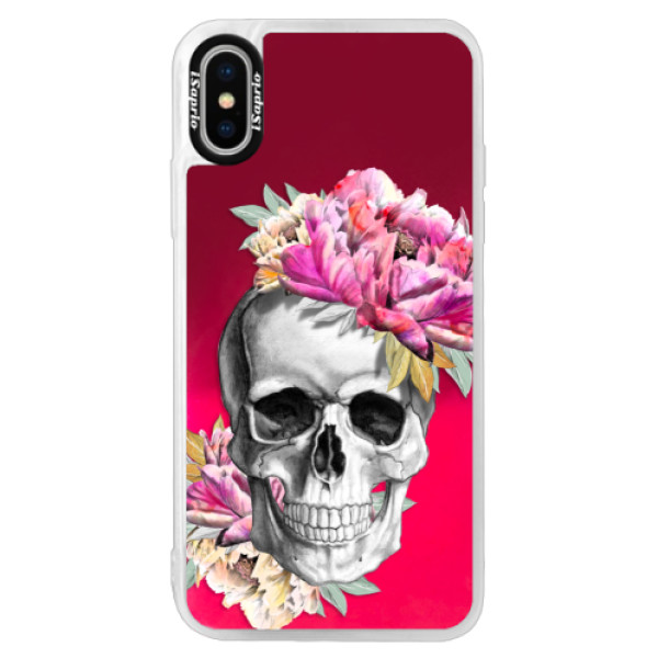 Neónové púzdro Pink iSaprio - Pretty Skull - iPhone X