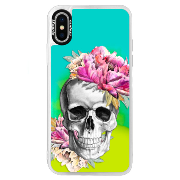 Neónové puzdro Blue iSaprio - Pretty Skull - iPhone X