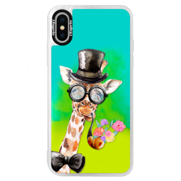 Neónové puzdro Blue iSaprio - Sir Giraffe - iPhone X