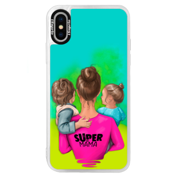 Neónové puzdro Blue iSaprio - Super Mama - Boy and Girl - iPhone X