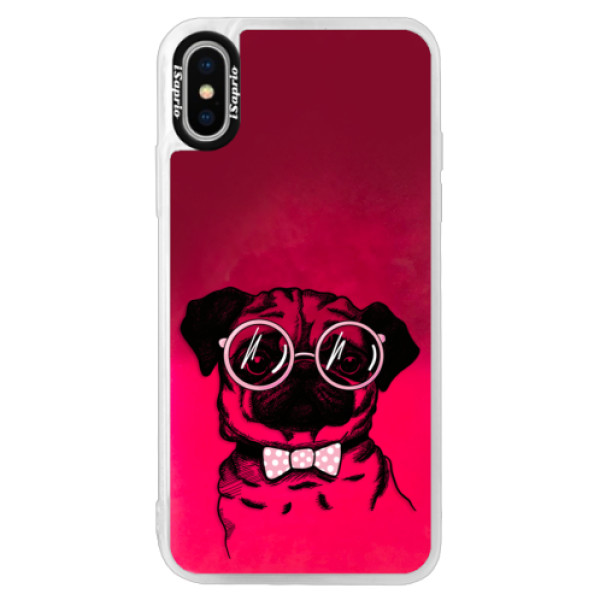 Neónové púzdro Pink iSaprio - The Pug - iPhone XS
