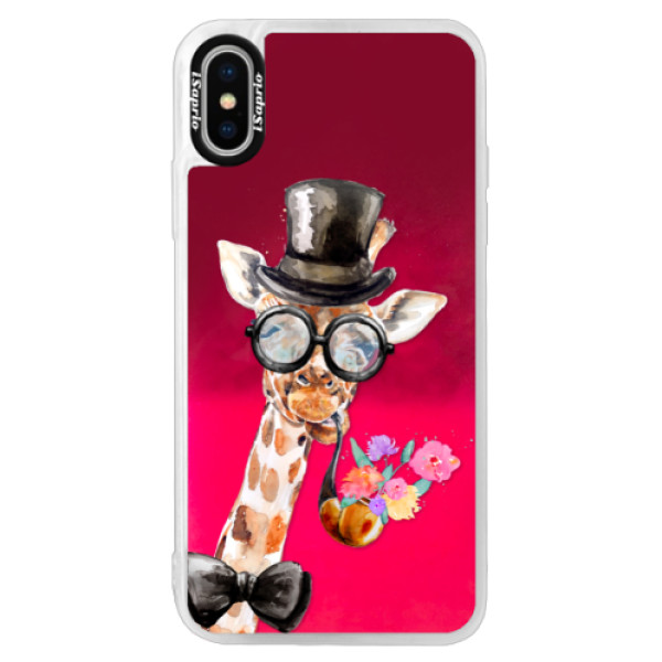 Neónové púzdro Pink iSaprio - Sir Giraffe - iPhone XS