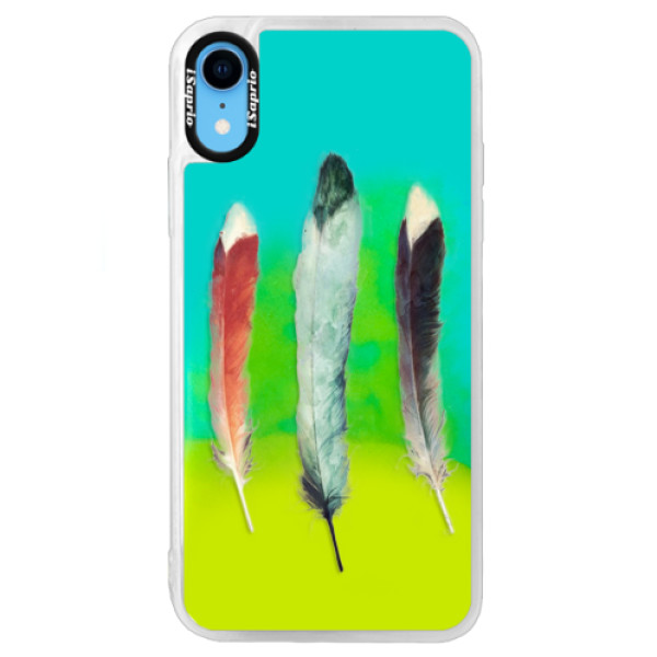 Neónové puzdro Blue iSaprio - Three Feathers - iPhone XR