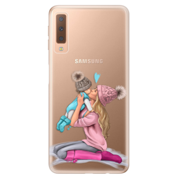 Odolné silikónové puzdro iSaprio - Kissing Mom - Blond and Boy - Samsung Galaxy A7 (2018)