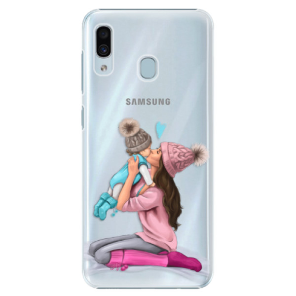 Plastové puzdro iSaprio - Kissing Mom - Brunette and Boy - Samsung Galaxy A20