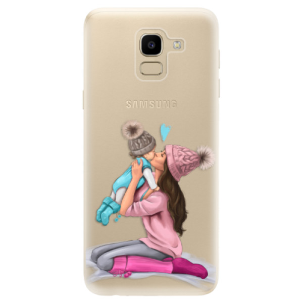 Odolné silikónové puzdro iSaprio - Kissing Mom - Brunette and Boy - Samsung Galaxy J6