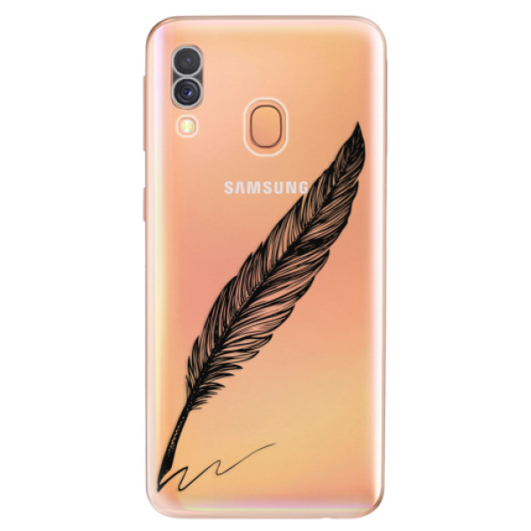 Odolné silikónové puzdro iSaprio - Writing By Feather - black - Samsung Galaxy A40