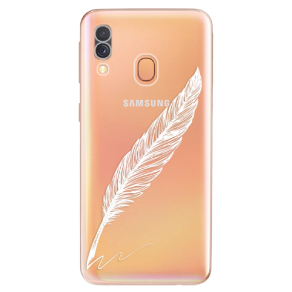 Odolné silikónové puzdro iSaprio - Writing By Feather - white - Samsung Galaxy A40