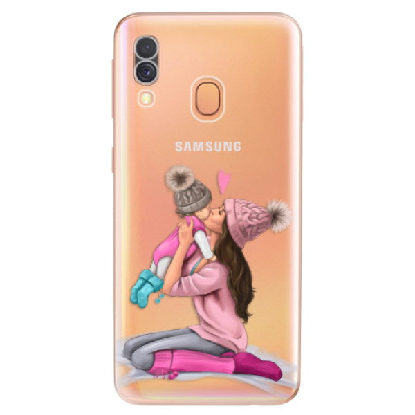 Odolné silikónové puzdro iSaprio - Kissing Mom - Brunette and Girl - Samsung Galaxy A40