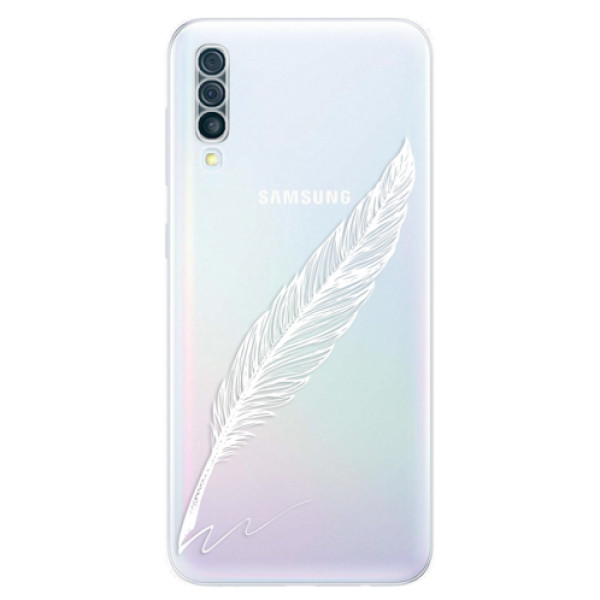 Odolné silikónové puzdro iSaprio - Writing By Feather - white - Samsung Galaxy A50