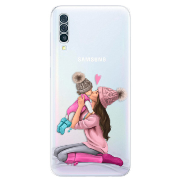 Odolné silikónové puzdro iSaprio - Kissing Mom - Brunette and Girl - Samsung Galaxy A50