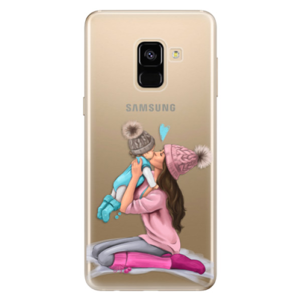 Odolné silikónové puzdro iSaprio - Kissing Mom - Brunette and Boy - Samsung Galaxy A8 2018