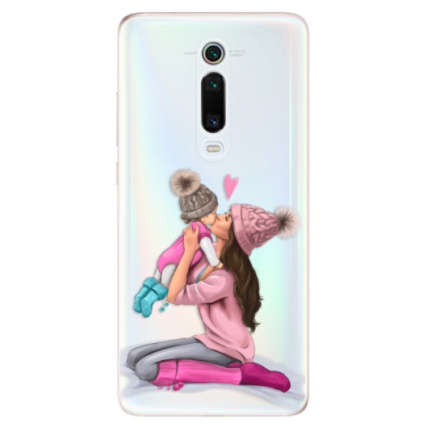 Odolné silikónové puzdro iSaprio - Kissing Mom - Brunette and Girl - Xiaomi Mi 9T Pro