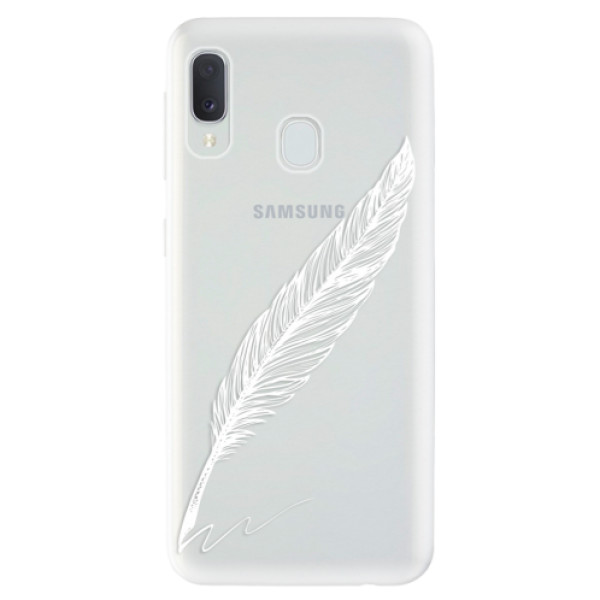 Odolné silikónové puzdro iSaprio - Writing By Feather - white - Samsung Galaxy A20e