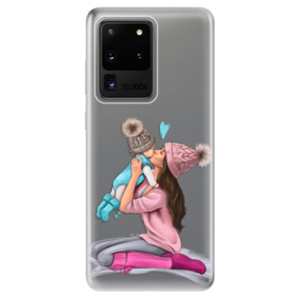 Odolné silikónové puzdro iSaprio - Kissing Mom - Brunette and Boy - Samsung Galaxy S20 Ultra