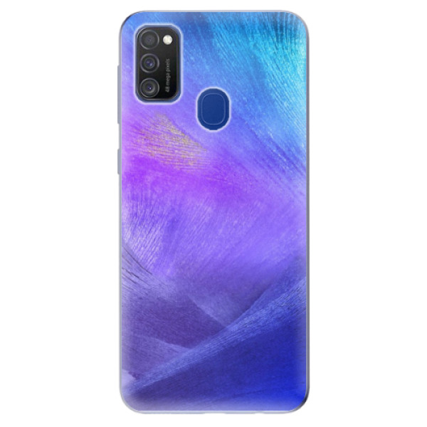 Odolné silikónové puzdro iSaprio - Purple Feathers - Samsung Galaxy M21